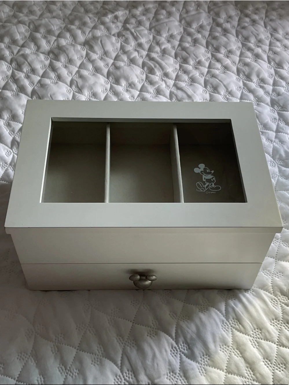 Disney Silver-Gray Jewelry Organizer Box with Mickey Glass Top
